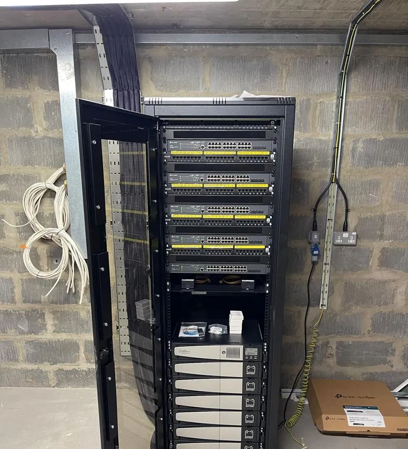 New data rack with switches, patching and a UPS, built by Data Cablers
